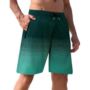 imageAPTRO Mens Swim Trunks 9 inch Bathing Suit Swim Board Shorts Quick Drying Beach Shorts with Zipper PocketsA02 Black Green