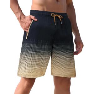 imageAPTRO Mens Swim Trunks 9 inch Bathing Suit Swim Board Shorts Quick Drying Beach Shorts with Zipper PocketsA05 Brown