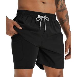 imageAPTRO Mens Swim Trunks with Compression Liner 5 Inch Bathing Suit Beach SwimsuitsG5black