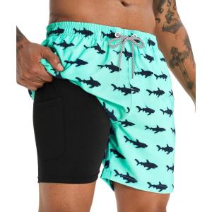 imageAPTRO Mens Swim Trunks with Compression Liner 5 Inch Bathing Suit Beach SwimsuitsH4shark