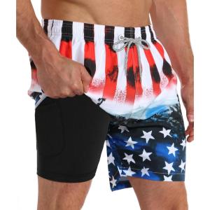 imageAPTRO Mens Swim Trunks with Compression Liner 5 Inch Bathing Suit Beach SwimsuitsI5flag