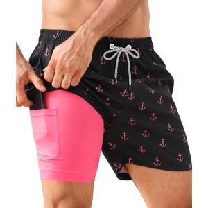 imageAPTRO Mens Swim Trunks with Compression Liner 5 Inch Bathing Suit Beach SwimsuitsI6 Anchor