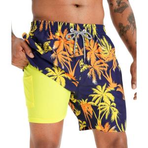 imageAPTRO Mens Swim Trunks with Compression Liner 5 Inch Bathing Suit Beach SwimsuitsM02 Palm Navy
