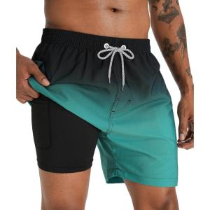 imageAPTRO Mens Swim Trunks with Compression Liner 5 Inch Bathing Suit Beach SwimsuitsM04 Gradient Green