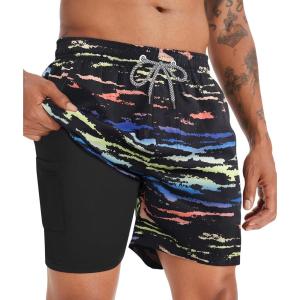 imageAPTRO Mens Swim Trunks with Compression Liner 5 Inch Bathing Suit Beach SwimsuitsM5blackgriffiti Dazzling