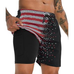 imageAPTRO Mens Swim Trunks with Compression Liner 5 Inch Bathing Suit Beach SwimsuitsM8contrast Flag