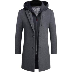 imageAPTRO Mens Wool Trench Coat Winter Hoodie Coat Premium Business Wool JacketHoodie Gray