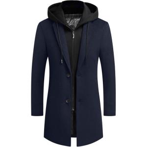 imageAPTRO Mens Wool Trench Coat Winter Hoodie Coat Premium Business Wool JacketHoodie Navy