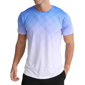 imageMens Athletic TShirt Performance Gym Shirt Quick Dry Moisture Wicking Running Workout Short Sleeve Tops01 Gradient Blue