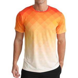 imageMens Athletic TShirt Performance Gym Shirt Quick Dry Moisture Wicking Running Workout Short Sleeve TopsGradient Orange