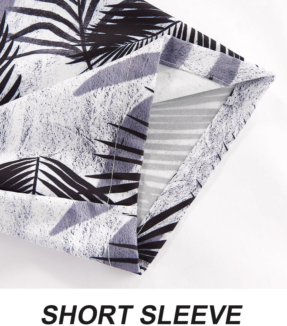 imageAPTRO Mens Hawaiian Shirt Short Sleeve Tropical Vacation Button Down Beach Floral Palm ShirtsM7 Palm Black  White