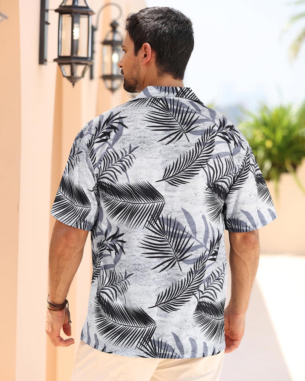 imageAPTRO Mens Hawaiian Shirt Short Sleeve Tropical Vacation Button Down Beach Floral Palm ShirtsM7 Palm Black  White
