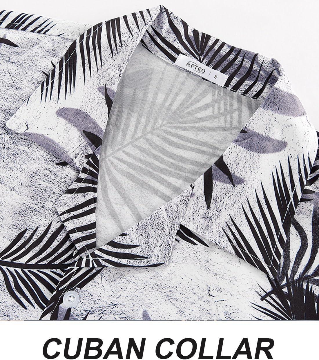 imageAPTRO Mens Hawaiian Shirt Short Sleeve Tropical Vacation Button Down Beach Floral Palm ShirtsM7 Palm Black  White