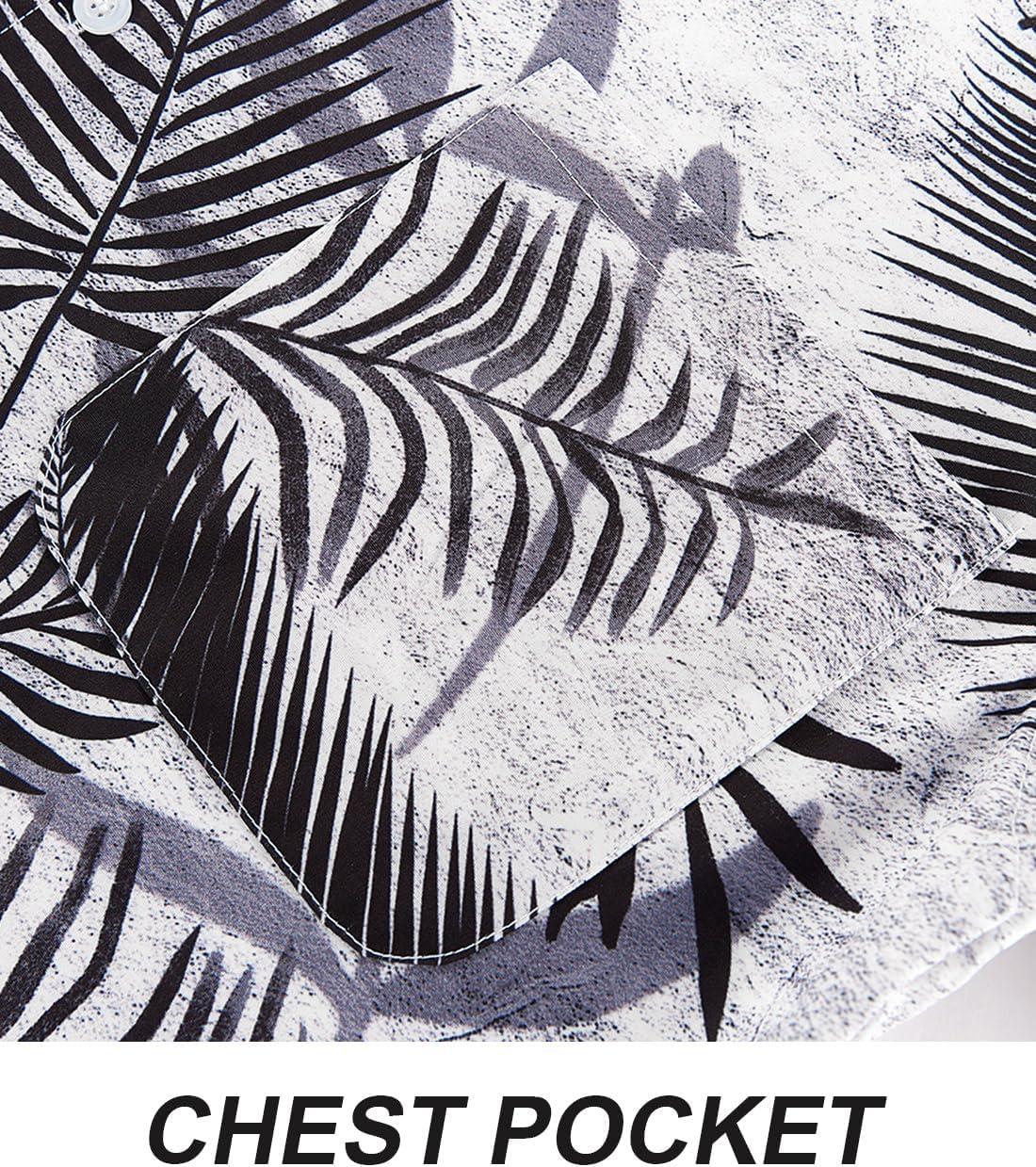 imageAPTRO Mens Hawaiian Shirt Short Sleeve Tropical Vacation Button Down Beach Floral Palm ShirtsM7 Palm Black  White