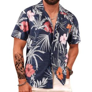 imageAPTRO Mens Hawaiian Shirt Short Sleeve Tropical Vacation Button Down Beach Floral Palm Shirts025 Floralorange
