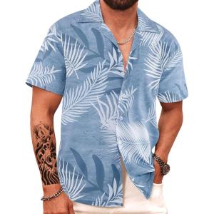 imageAPTRO Mens Hawaiian Shirt Short Sleeve Tropical Vacation Button Down Beach Floral Palm Shirts071monstera Grayishblue