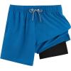 imageAPTRO Mens Swim Trunks Bathing Suit with Compression Liner Board Shorts Beach 5 inch Swimsuit 2 in 1 Swimwear Zipper PocketsLr08 Navy
