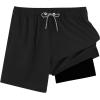 imageAPTRO Mens Swim Trunks Bathing Suit with Compression Liner Board Shorts Beach 5 inch Swimsuit 2 in 1 Swimwear Zipper PocketsLr09 Black