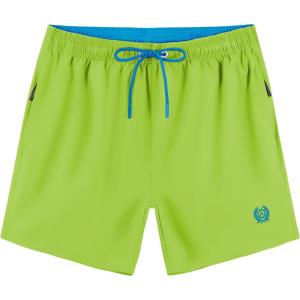 imageAPTRO Mens Swim Trunks 5 inch Board Shorts Quick Dry Bathing Suits with Mesh Lining Beach Swim Shorts with Zipper PocketsNeon Green