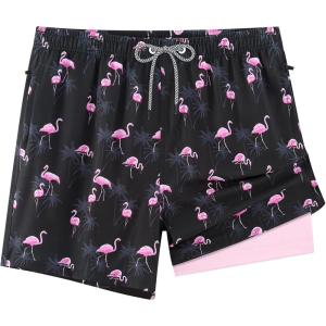 imageAPTRO Mens Swim Trunks Bathing Suit with Compression Liner Board Shorts Beach 5 inch Swimsuit 2 in 1 Swimwear Zipper PocketsLr05 Flamingo Pink