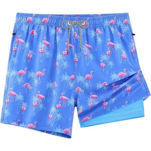 imageAPTRO Mens Swim Trunks Bathing Suit with Compression Liner Board Shorts Beach 5 inch Swimsuit 2 in 1 Swimwear Zipper PocketsLr06 Flamingo Blue