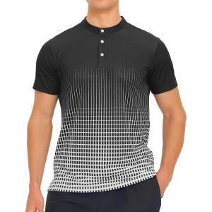 imageAPTRO Mens Henley Shirts Short Sleeve MoistureWicking Athletic Shirt with 4Way Stretch Quick Dry Button Up Casual Top021 Black