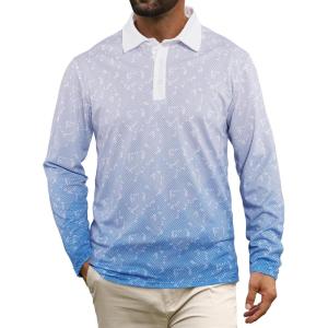 imageAPTRO Long Sleeve Polo Shirts for Men Performance Golf Shirt Dry Fit Moisture Wicking Fashion Print TShirt121 Blue