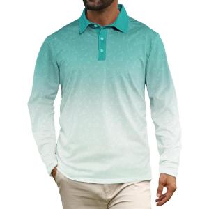 imageAPTRO Long Sleeve Polo Shirts for Men Performance Golf Shirt Dry Fit Moisture Wicking Fashion Print TShirt122 Gradient Green
