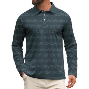 imageAPTRO Long Sleeve Polo Shirts for Men Performance Golf Shirt Dry Fit Moisture Wicking Fashion Print TShirtGrayish Green