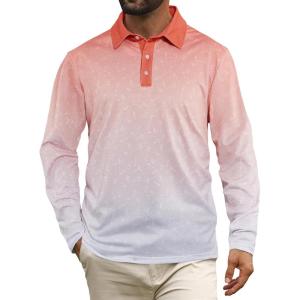 imageAPTRO Long Sleeve Polo Shirts for Men Performance Golf Shirt Dry Fit Moisture Wicking Fashion Print TShirtOrange