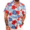 imageAPTRO Mens Hawaiian Shirt Short Sleeve Tropical Vacation Button Down Beach Floral Palm ShirtsRedblue Leaves