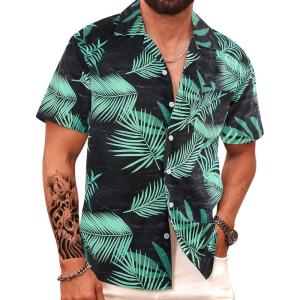 imageAPTRO Mens Hawaiian Shirt Short Sleeve Tropical Vacation Button Down Beach Floral Palm Shirts071 Monsteram2 Black