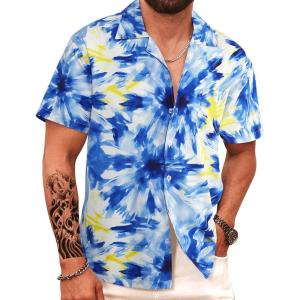 imageAPTRO Mens Hawaiian Shirt Short Sleeve Tropical Vacation Button Down Beach Floral Palm ShirtsBlueink Painting