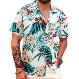 imageAPTRO Mens Hawaiian Shirt Short Sleeve Tropical Vacation Button Down Beach Floral Palm ShirtsFloralwhite
