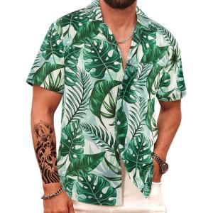 imageAPTRO Mens Hawaiian Shirt Short Sleeve Tropical Vacation Button Down Beach Floral Palm ShirtsHw032monsteraleaf