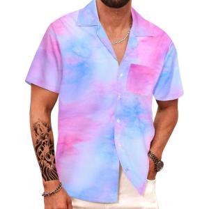 imageAPTRO Mens Hawaiian Shirt Short Sleeve Tropical Vacation Button Down Beach Floral Palm ShirtsI4 Tie Dye Pink