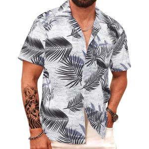 imageAPTRO Mens Hawaiian Shirt Short Sleeve Tropical Vacation Button Down Beach Floral Palm ShirtsM7 Palm Black  White