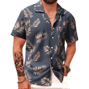 imageAPTRO Mens Hawaiian Shirt Short Sleeve Tropical Vacation Button Down Beach Floral Palm ShirtsMonstera Grey