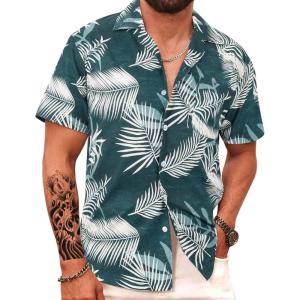 imageAPTRO Mens Hawaiian Shirt Short Sleeve Tropical Vacation Button Down Beach Floral Palm ShirtsMonsteram1 Green