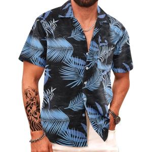imageAPTRO Mens Hawaiian Shirt Short Sleeve Tropical Vacation Button Down Beach Floral Palm ShirtsMonsteram4 Blue