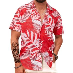 imageAPTRO Mens Hawaiian Shirt Short Sleeve Tropical Vacation Button Down Beach Floral Palm ShirtsMonsteram6 Red
