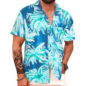 imageAPTRO Mens Hawaiian Shirt Short Sleeve Tropical Vacation Button Down Beach Floral Palm ShirtsPalm Green