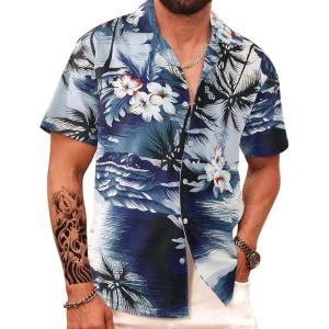 imageAPTRO Mens Hawaiian Shirt Short Sleeve Tropical Vacation Button Down Beach Floral Palm ShirtsPalm066
