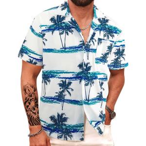 imageAPTRO Mens Hawaiian Shirt Short Sleeve Tropical Vacation Button Down Beach Floral Palm ShirtsPalmwhite