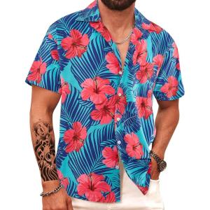 imageAPTRO Mens Hawaiian Shirt Short Sleeve Tropical Vacation Button Down Beach Floral Palm ShirtsRed Flower