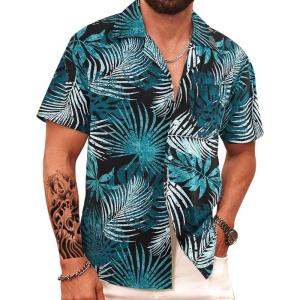 imageAPTRO Mens Hawaiian Shirt Short Sleeve Tropical Vacation Button Down Beach Floral Palm ShirtsS182 Monstera Green