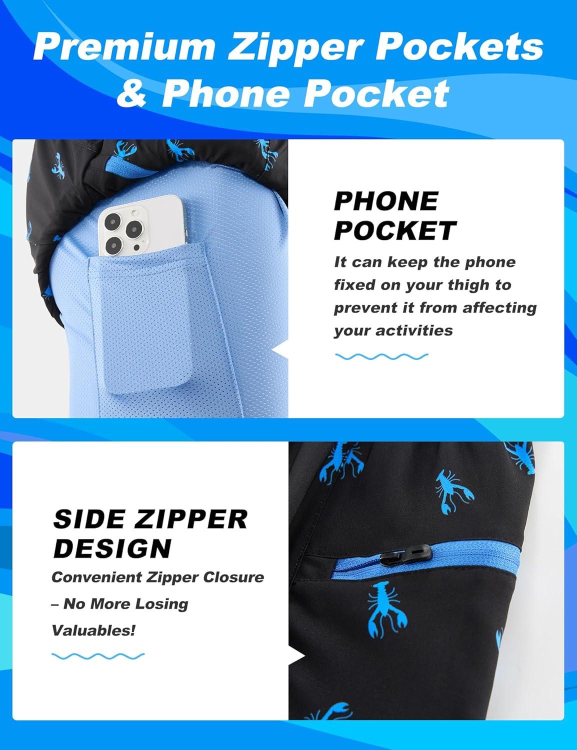 imageAPTRO 2 in 1 Mens Swim Trunks 5quot Quick Dry Swim Shorts Bathing Suit Swim Trunks with Zipper PocketsW09 Blueblack Lobster