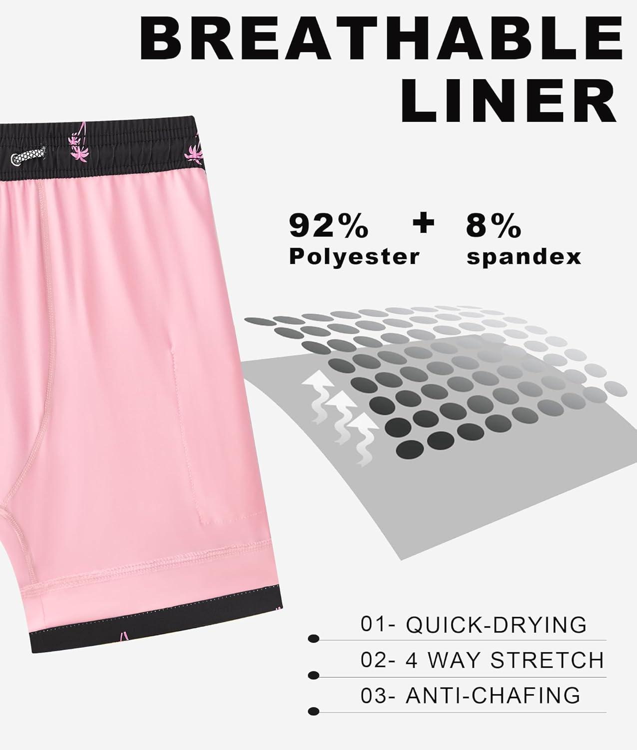 imageAPTRO Mens Swim Trunks with Compression Liner 5 Inch Bathing Suit Beach SwimsuitsBlackpink Palm
