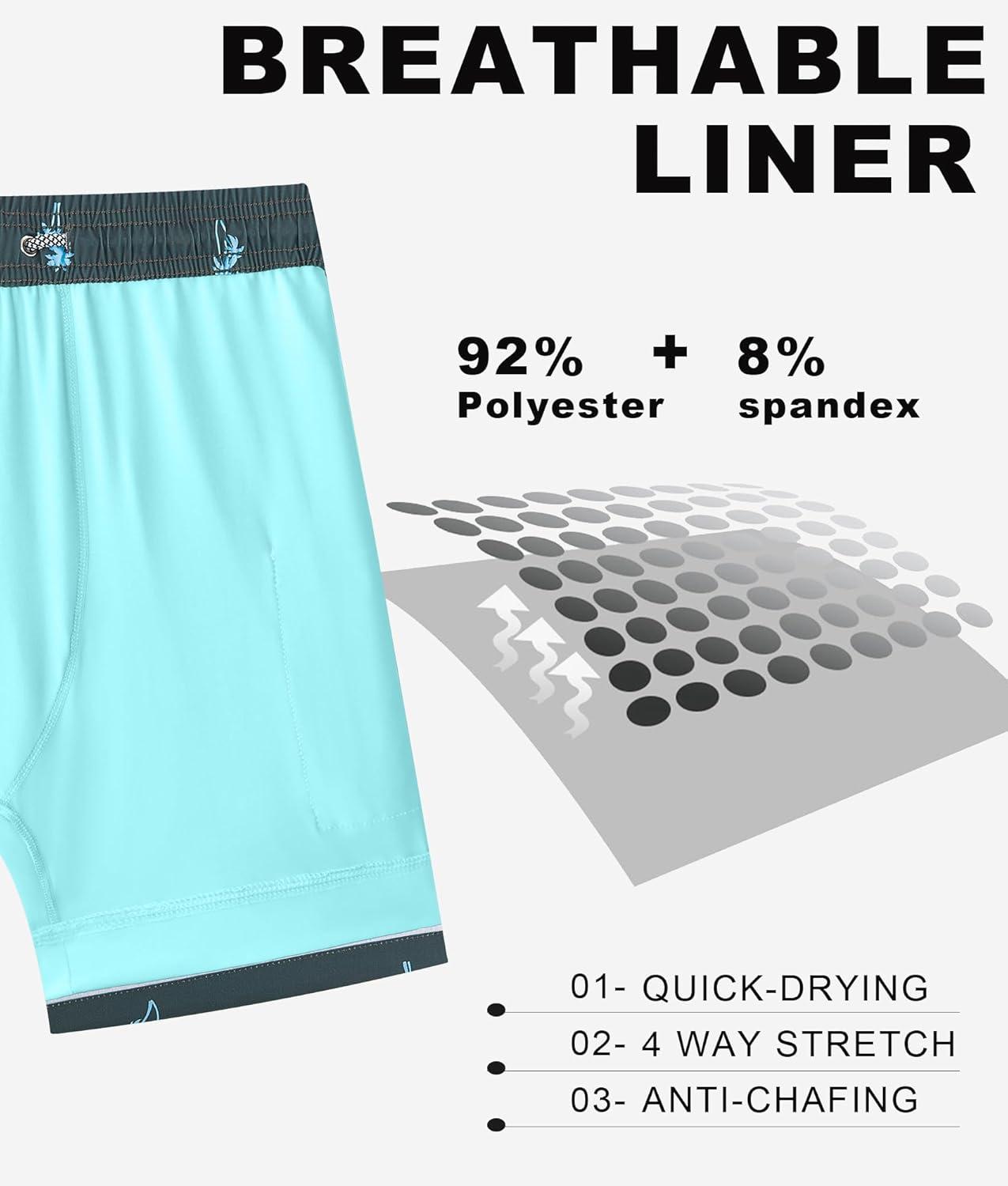 imageAPTRO Mens Swim Trunks with Compression Liner 5 Inch Bathing Suit Beach SwimsuitsGreyblue Palm
