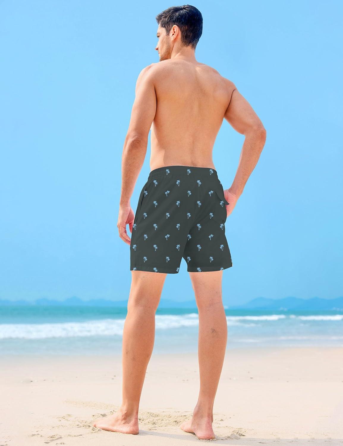 imageAPTRO Mens Swim Trunks with Compression Liner 5 Inch Bathing Suit Beach SwimsuitsGreyblue Palm